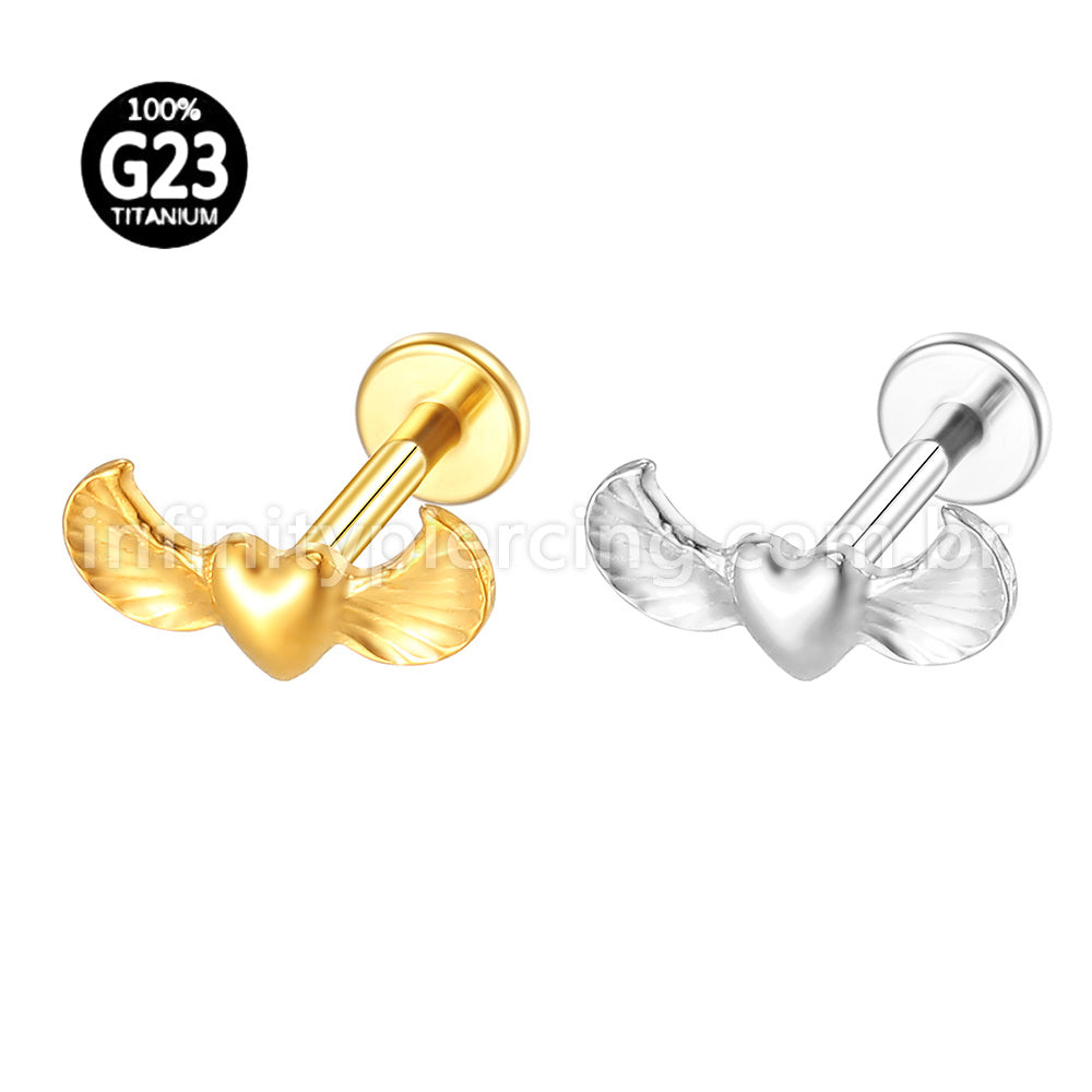 Piercing Labret Titânio Coração Com Asas